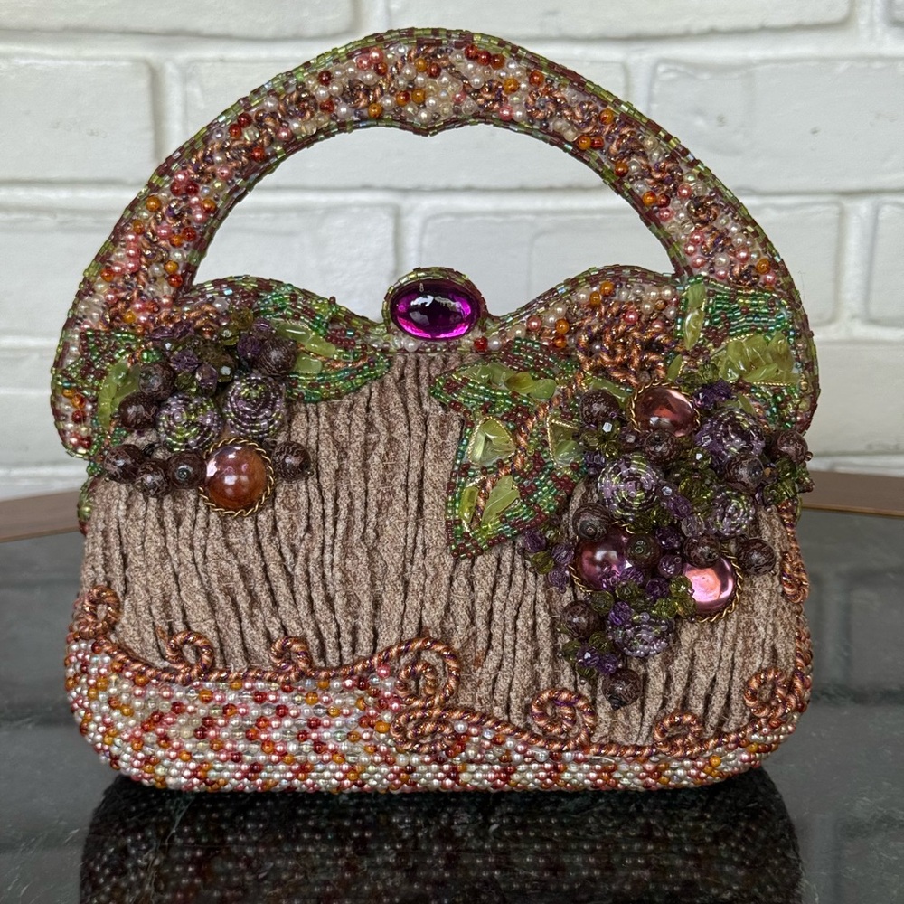 Mary Frances Brown and Purple Clutch with Artistic Embellishments